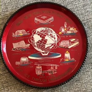 Vintage 1964 1965 NEW YORK WORLDS FAIR Red Tray Collector FORD GM old world